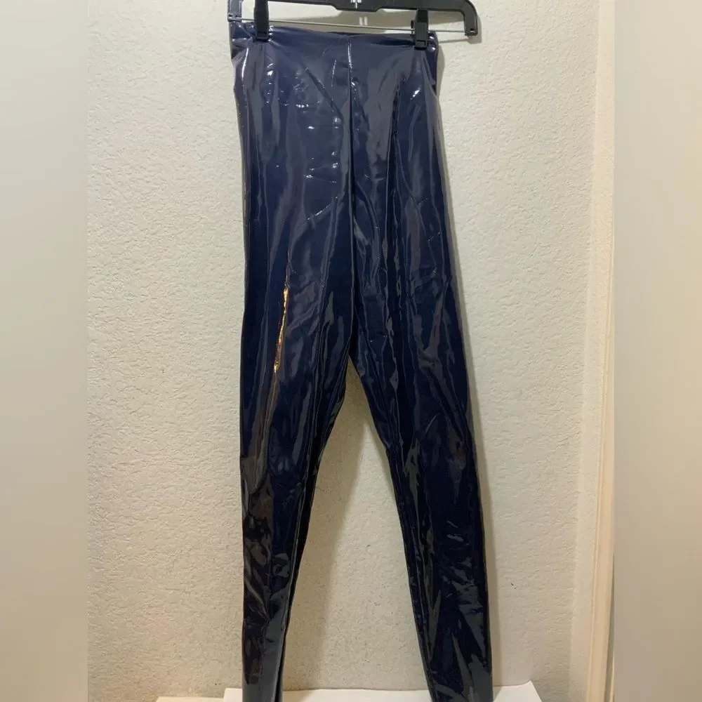 Commando Classic Faux Patent Leather Leggings High Rise Blue Pants Women’s Sz S